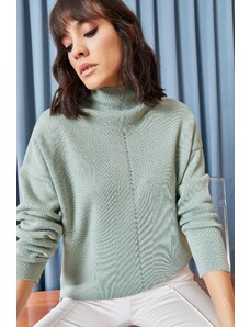 Olalook ženska metvica zelena stand up ovratnik debela pletenina džemper