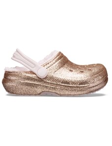 Crocs Kids’ Classic Glitter Lined Clog Gold / Barely Pink