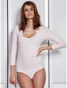 Fashionhunters Light pink polka dots with stripes in the neckline