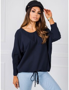 Fashionhunters Blouse with an excess of dark blue cotton