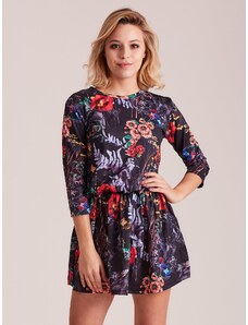 Fashionhunters Black dress with colorful floral pattern