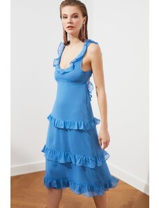 Trendyol plava frilly šifonska haljina