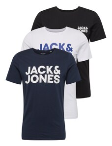 JACK & JONES Majica morsko plava / crno plava / crna / bijela
