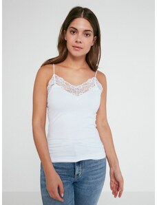 White seamless camisole with straps with lace details Pieces Toloa - Women's