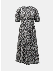 Black Floral Midi Dress Pieces Cocco - Women