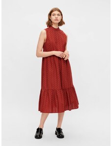 Brown Patterned Midi Dress with Stand-Up Collar Pieces Lupin - Women