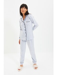 Trendyol Blue Striped Conducte detaliate tricotate pijamale Set