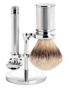 Mühle TRADITIONAL - Shaving set from MÜHLE, silvertip badger, with safety razor, handle material metal