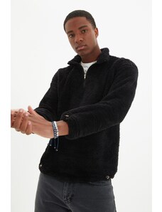 Trendyol Black Regular/Regular Fit Zippered Stopper Warm Plush Sweatshirt