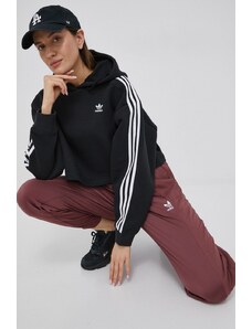 Dukserica adidas Originals Adicolor za žene, boja: crna, s kapuljačom, s aplikacijom, HC2016-BLACK