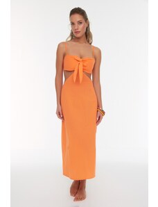 Trendyol narančasta izrezala detaljnu haljinu za plažu na vezanje