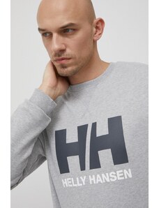 Pamučna dukserica Helly Hansen za muškarce, boja: siva, glatka, 34000-597