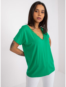 Fashionhunters Dark green women's T-shirt with lace Aileen