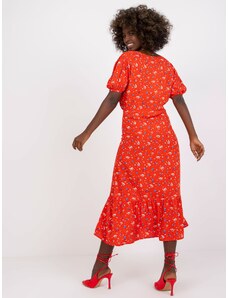 Fashionhunters Crvena midi haljina za žene s printevima RUE PARIS