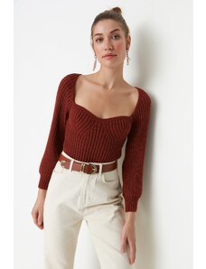 Trendyol Smeđi crop ovratnik pletenina džemper