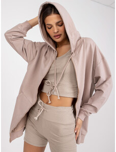 Fashionhunters Basic beige three-piece set with zipper sweatshirt