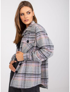 Fashionhunters Solomia plaid shirt in grey and pink with long sleeves