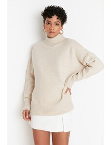 Trendyol kamen široki fit mekani teksturirani džemper od pletenine za stojeće ovratnike