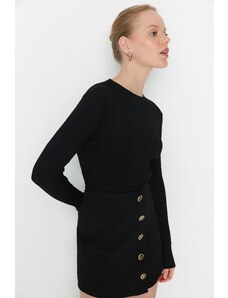 Trendyol Black Cord pleteni crop džemper pulover
