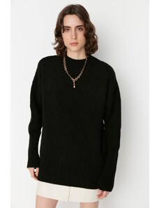 Trendyol crni široki fit mekani teksturirani osnovni džemper od pletenine