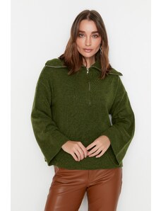 Trendyol Khaki Wide fit mekani teksturirani osnovni džemper od pletenine