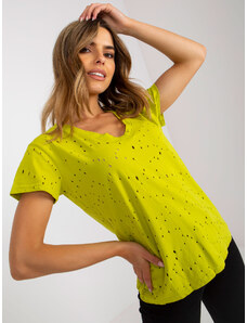 Fashionhunters Lime cotton T-shirt with holes