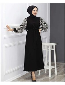 HAKKE Zebra Uzorkom hidžab haljina duge dužine - Crna Zeraa-678