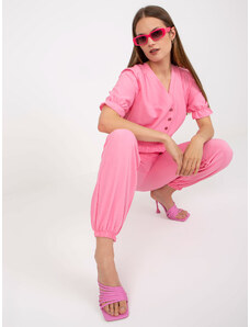 Fashionhunters Pink light women's jumpsuit with pockets RUE PARIS