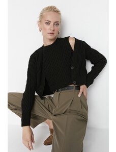 Trendyol Black Crop-Knitted Blouse-Cover Cardigan Sweater Suit