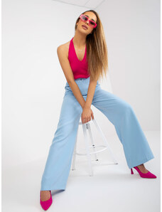 Fashionhunters Light blue fabric trousers with wide legs