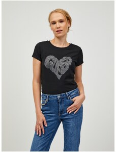 Black Women's T-Shirt Guess Heart - Women