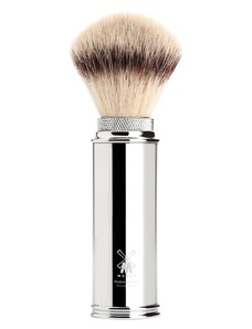 Mühle TRAVEL Travel shaving brush from MÜHLE, with Silvertip Fibre, handle material metal, chrome-plated