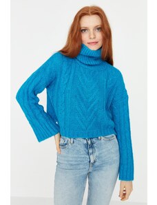 Trendyol plavi crop džemper od dolčevite pletenine