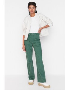 Trendyol zeleni džep detaljne traperice visokog struka široke nogavice hlače