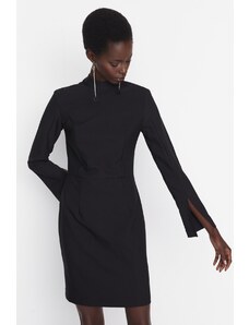 Trendyol crni mini ugrađeni tkani rukavi tkana haljina s prorezom