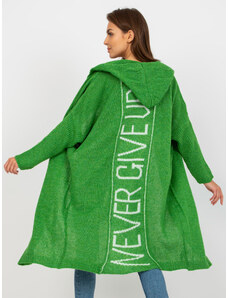 Fashionhunters OCH BELLA zeleni dugi kardigan s kapuljačom