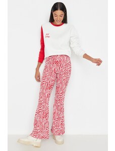 Trendyol crvena zebra uzorka baklja / baklja-baklja visokog struka pletene pletene hlače hlače