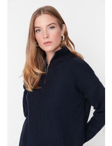 Trendyol Navy Blue mekani teksturirani džemper od pletenine s patentnim zatvaračem