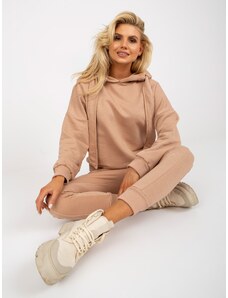 Fashionhunters Women's beige tracksuit with hoodie