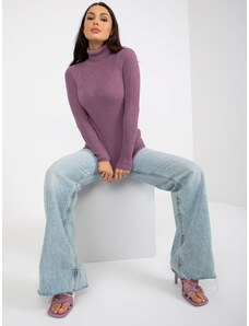 Fashionhunters Lady's purple striped sweater with turtleneck