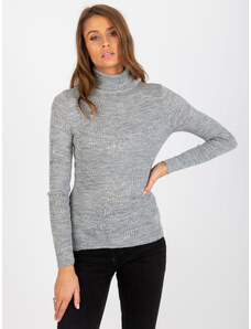 Fashionhunters Ženski sivi prugasti džemper s melange dolčevitom