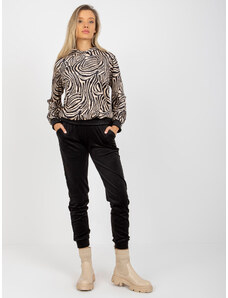 Fashionhunters Beige-black velour set with RUE PARIS leopard pattern sweatshirt