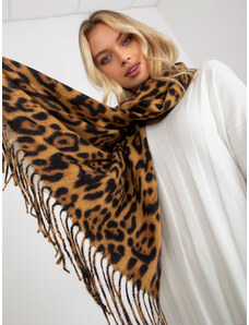 Fashionhunters Camel and black women's scarf with animal pattern