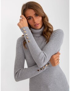 Fashionhunters Grey ribbed sweater with turtleneck