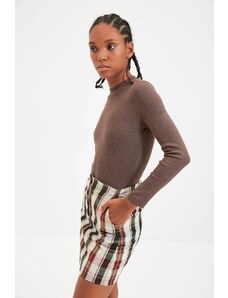 Trendyol Brown Stand-Up Collar Ribbed Knitted Body with Snap Snaps