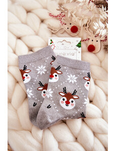 Kesi Women's Christmas Socks Shiny Reindeer Grey
