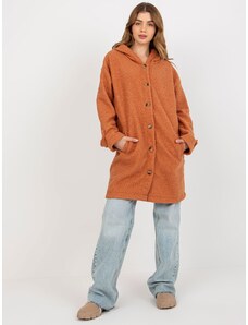 Fashionhunters Ženski tamno narančasti plišani kaput s kapuljačom