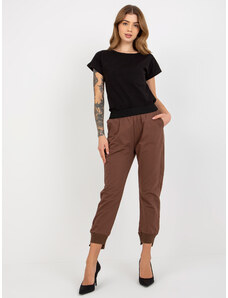 Fashionhunters Women's Basic Sweatpants with Elastic Waistband - Brown