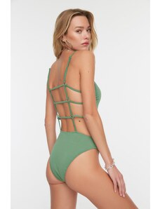 Trendyol Zeleni V-izrez kupaći kostim s cijevima, Normalne noge