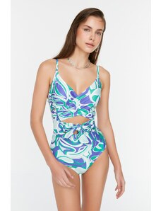 Trendyol ljubičasti apstraktni uzorak s dvostrukim prsima kravata kupaći kostim